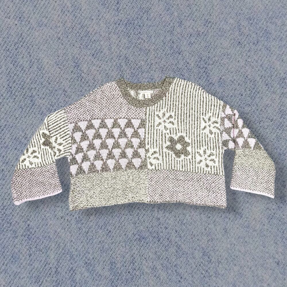 Sincerely Jules Purple Patchwork Knit Cropped Sweater - Women’s Large